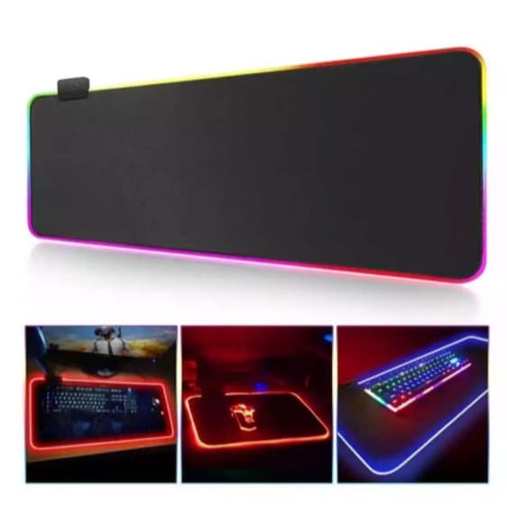 Mousepad Para Jogo Gamer Extra Grande 80x 30 cm com LED RGB Speed Edition Preto Liso Sem Estampa