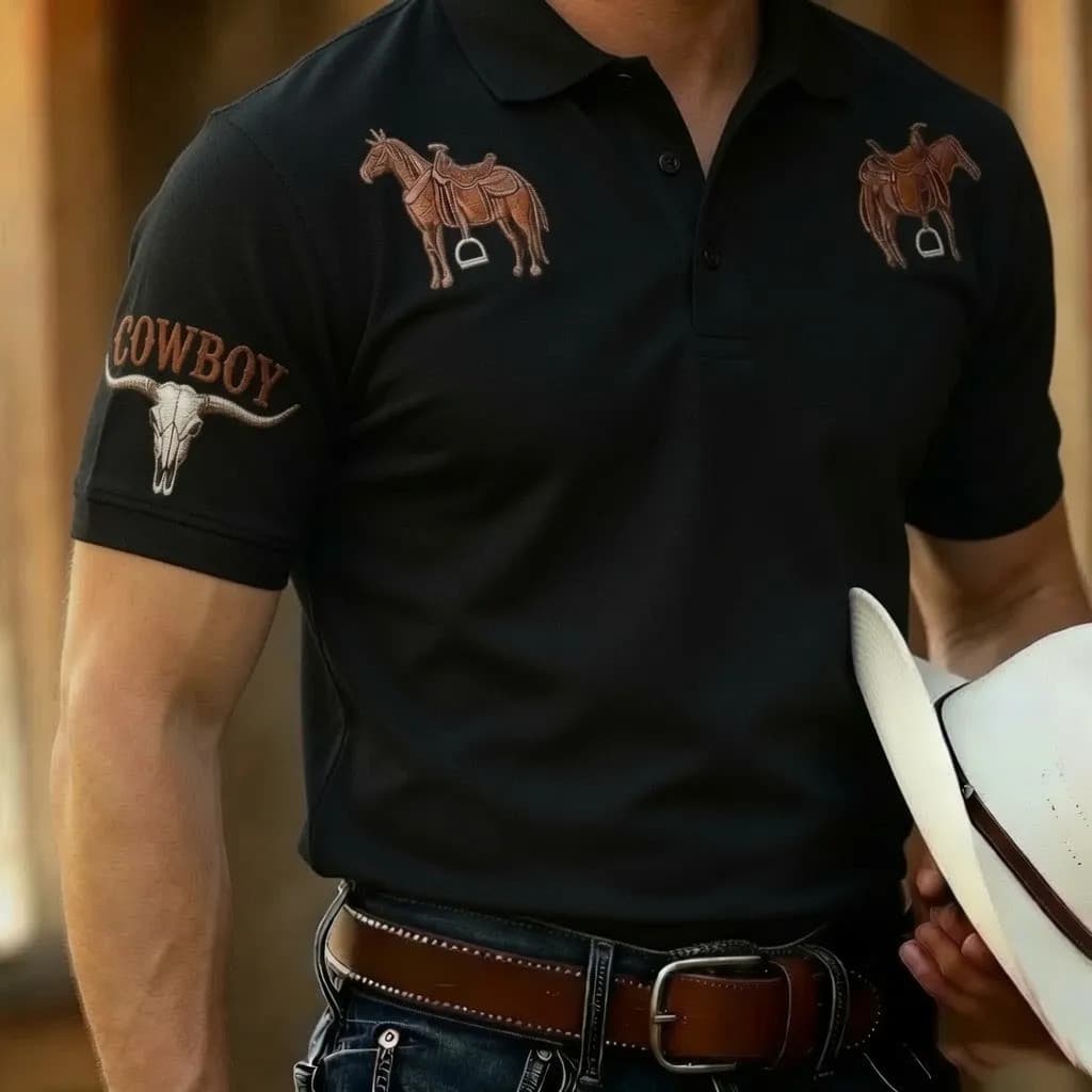 Camisa Polo Country Cowboy Cavalgada Elegante Piquet