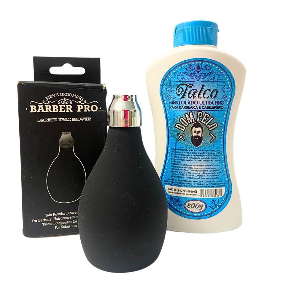 Kit Talqueira + Talco Dom Pelo 200g Barbeiro Barbearia Profissional