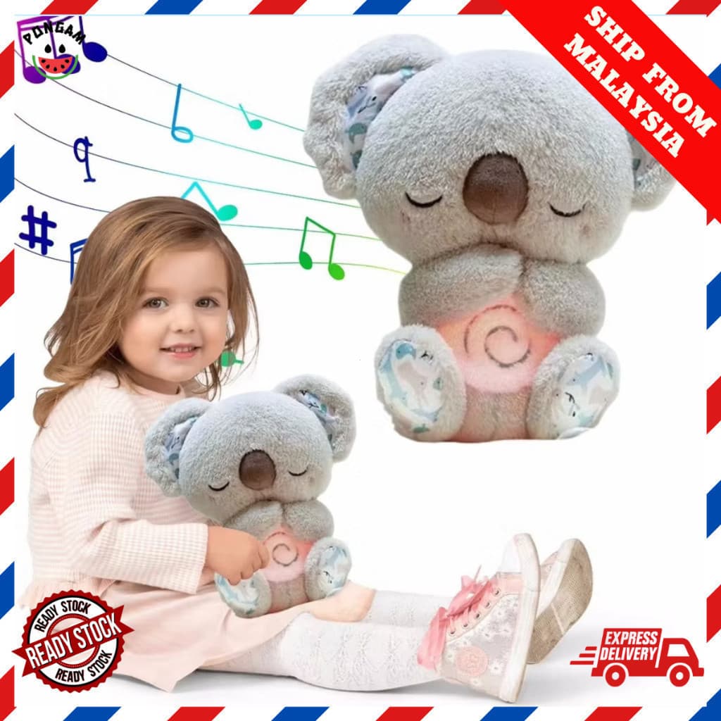 Bebê Koala Respirando com Detalhes Sensoriais Luzes Musicais Brinquedo de Pelúcia Lontra Calmante para Presente de Recém