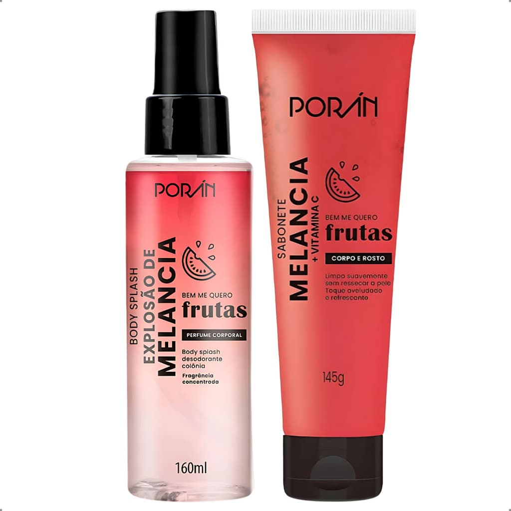 KIT Porán Bem Me Quero Frutas Melancia Body Splash 160mL + Sabonete Líquido Corpo e Rosto 145g
