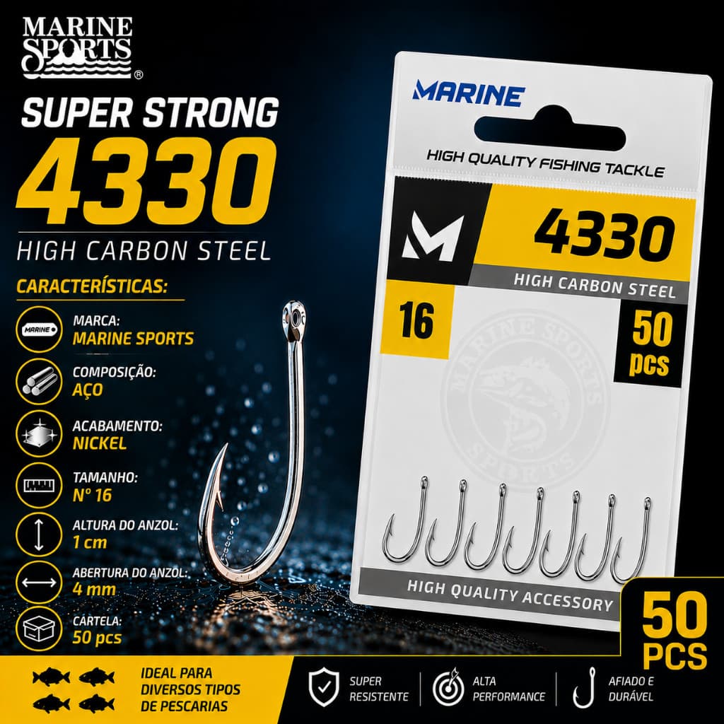 Anzol de Pesca 4330 Marine Sports N° 16 - Cartela 50 pc