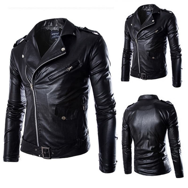 Jaquetas Masculinas De Couro PU Para Motocicleta Outono Inverno Gola Com Zíper Primavera Casual Motociclista Casaco Sint