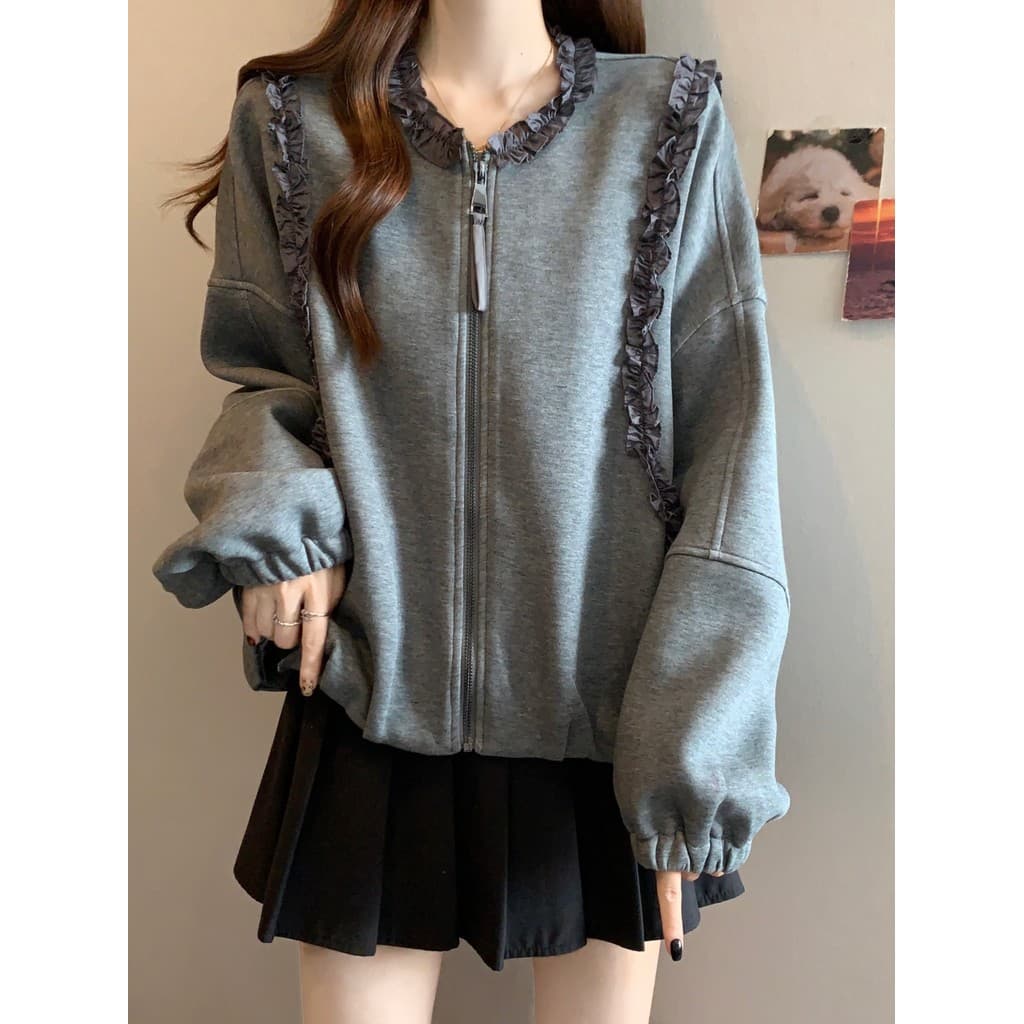 Plus Size roupas femininas gordura mm fungo borda manga comprida moletom jaqueta outono novo estilo Design solto jaqueta