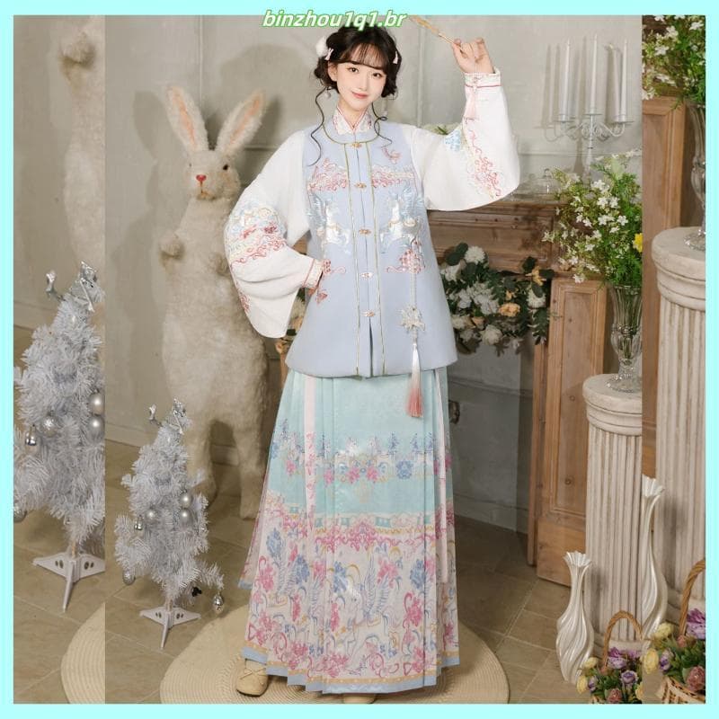 Original Ming-feito hanfu feminino adulto ano do cavalo 2026 novo estilo inverno indústria pesada bordado hanfu terno po