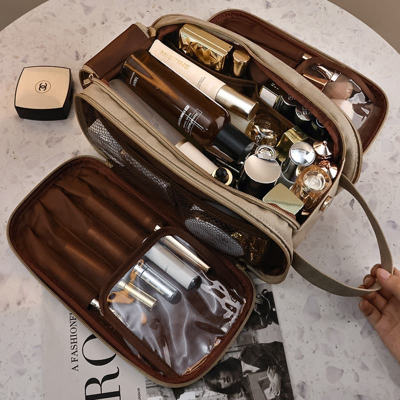 Saco de higiene pessoal com zíper duplo PU engrossado Multi-camada saco de armazenamento de grande capacidade viagem maq