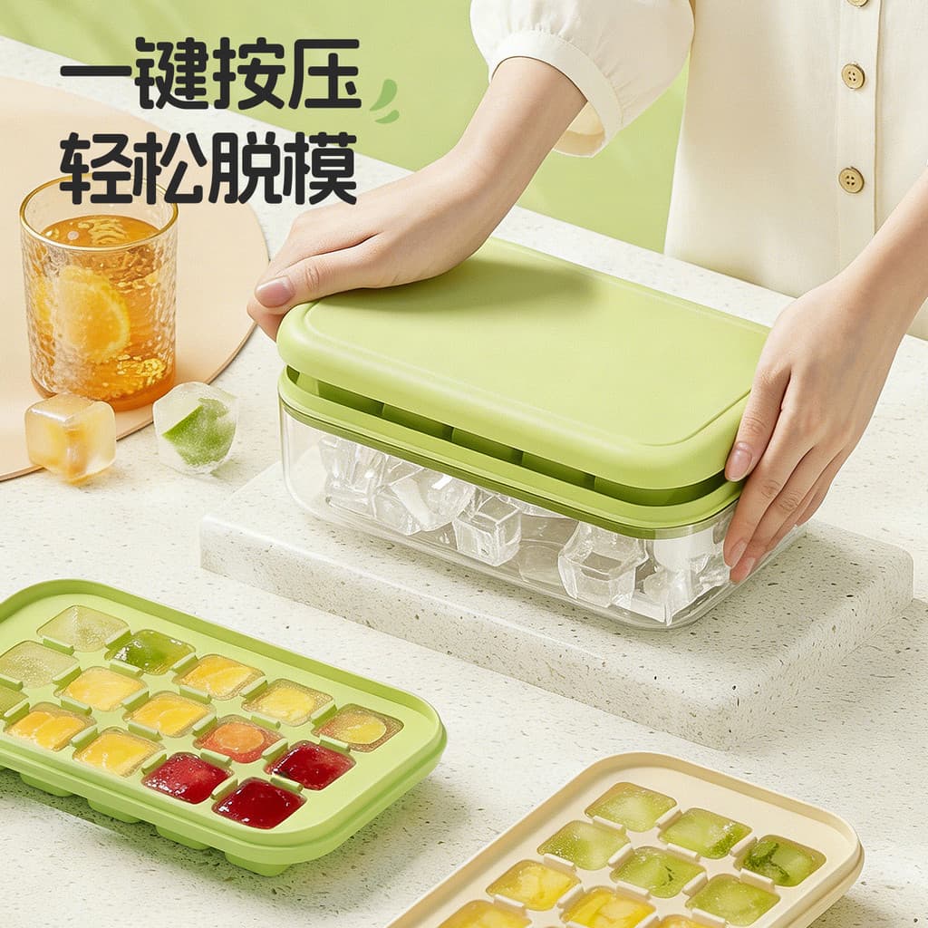 [Estoque pronto] Pressione bandeja de gelo de Silicone de camada dupla Ferramenta de filme de cubo de gelo Cubo de gelo