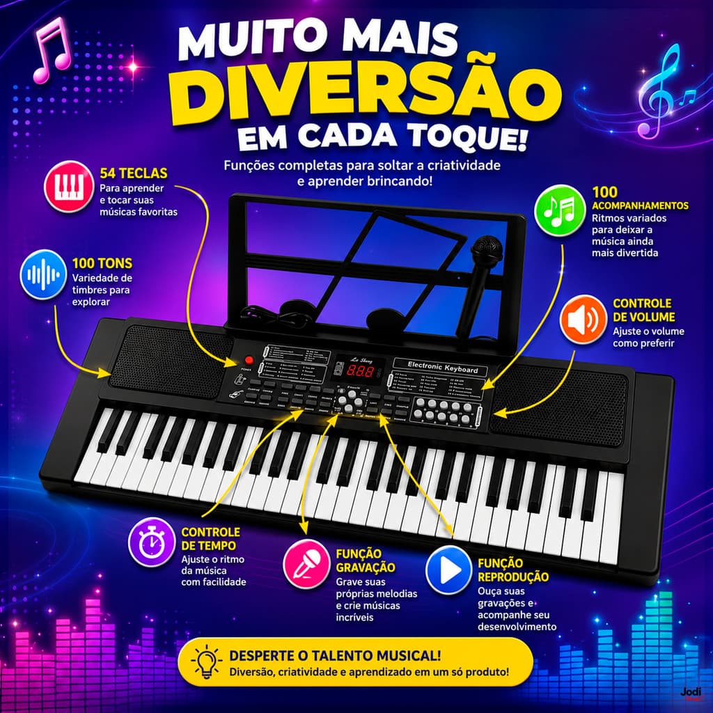 Teclado Infantil com Microfone para Cantar Tocar e Criar Novas Melodias