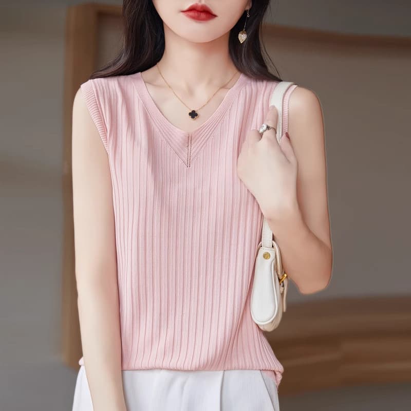 Estilingue de seda gelo feminino verão outono novo estilo na moda interior solto Bottoming colete de malha sem mangas su