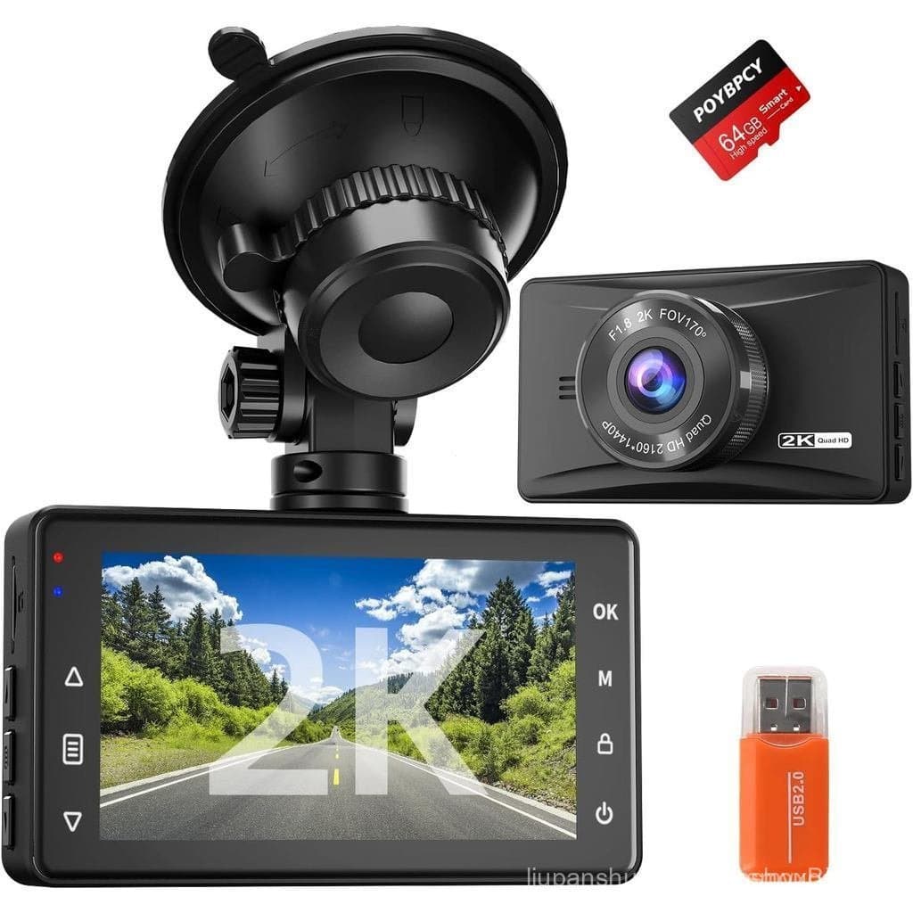 Câmera de painel frontal 2K, equipada com um cartão SD de 64GB, câmera de painel de quatro canais em alta definição 1440