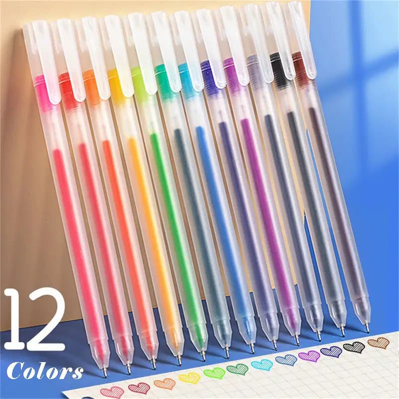 12 canetas de gel coloridas, adequadas para estudantes, para escrever em diários, decorar e fazer trabalhos manuais.