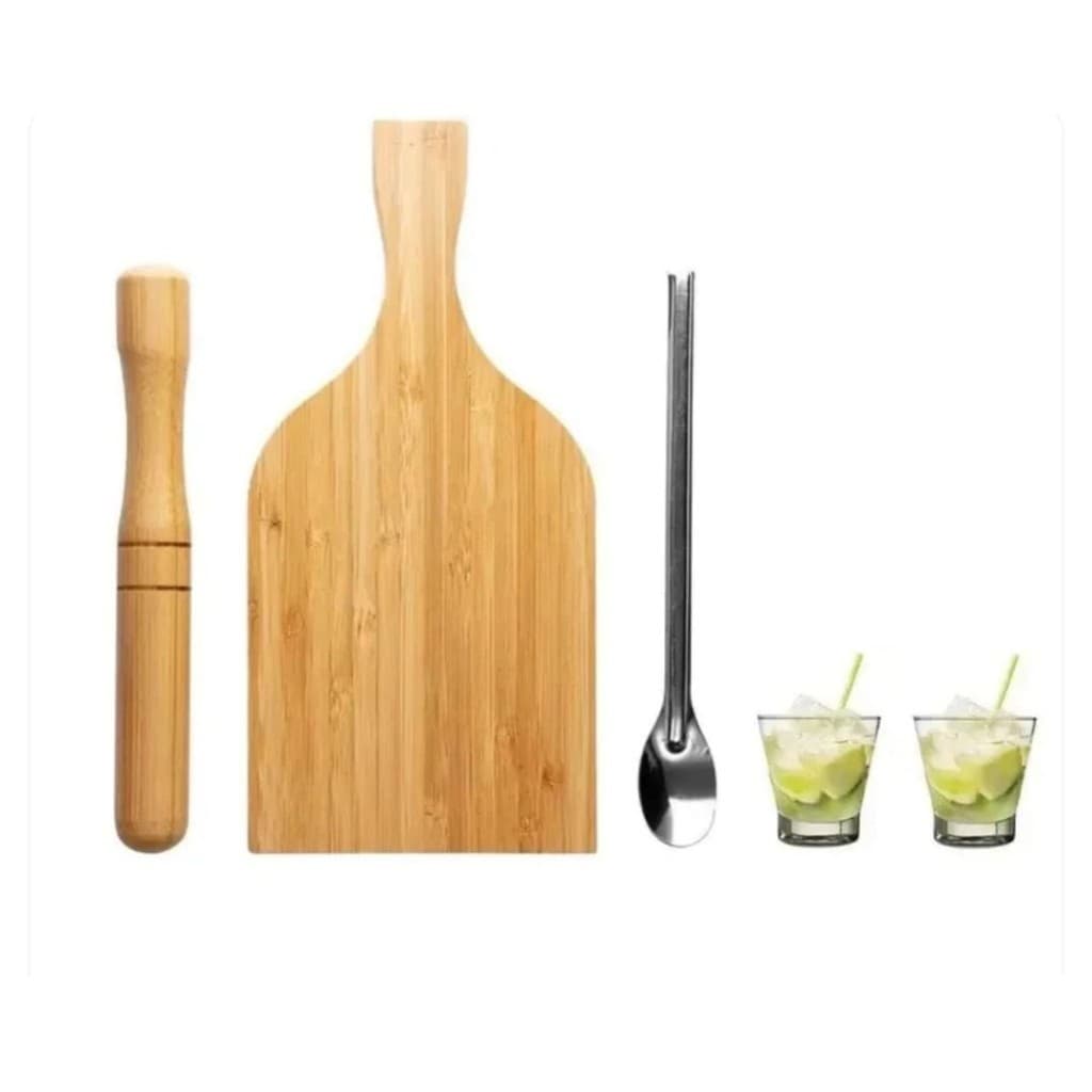 KIT 3 PECAS PARA CAIPIRINHA BAMBU E INOX CLINK