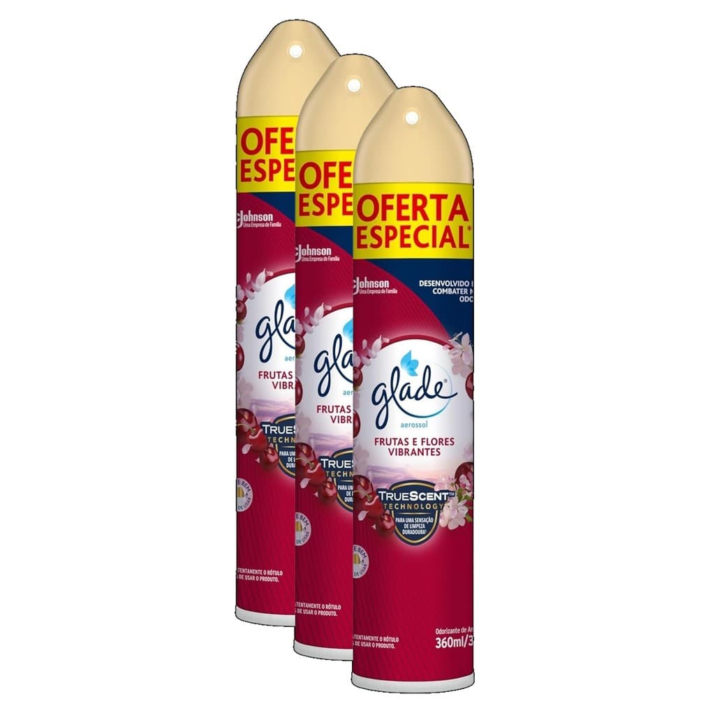 kit 3 Glade Aromatizador de Ambiente Odorizador de Ambiente Frutas e Flores Vibrantes Aerosol 360ml