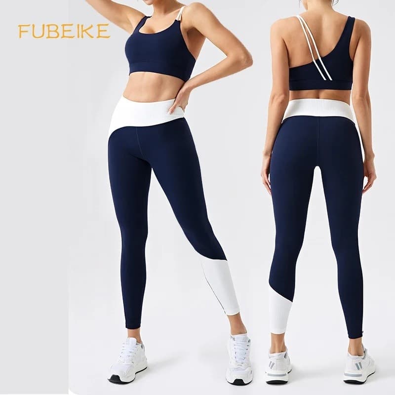 Roupa de Ginástica Feminina FUBEIKE, Leggings e Top Esportivo com Almofada para o Peito, Roupas de Fitness para Corrida