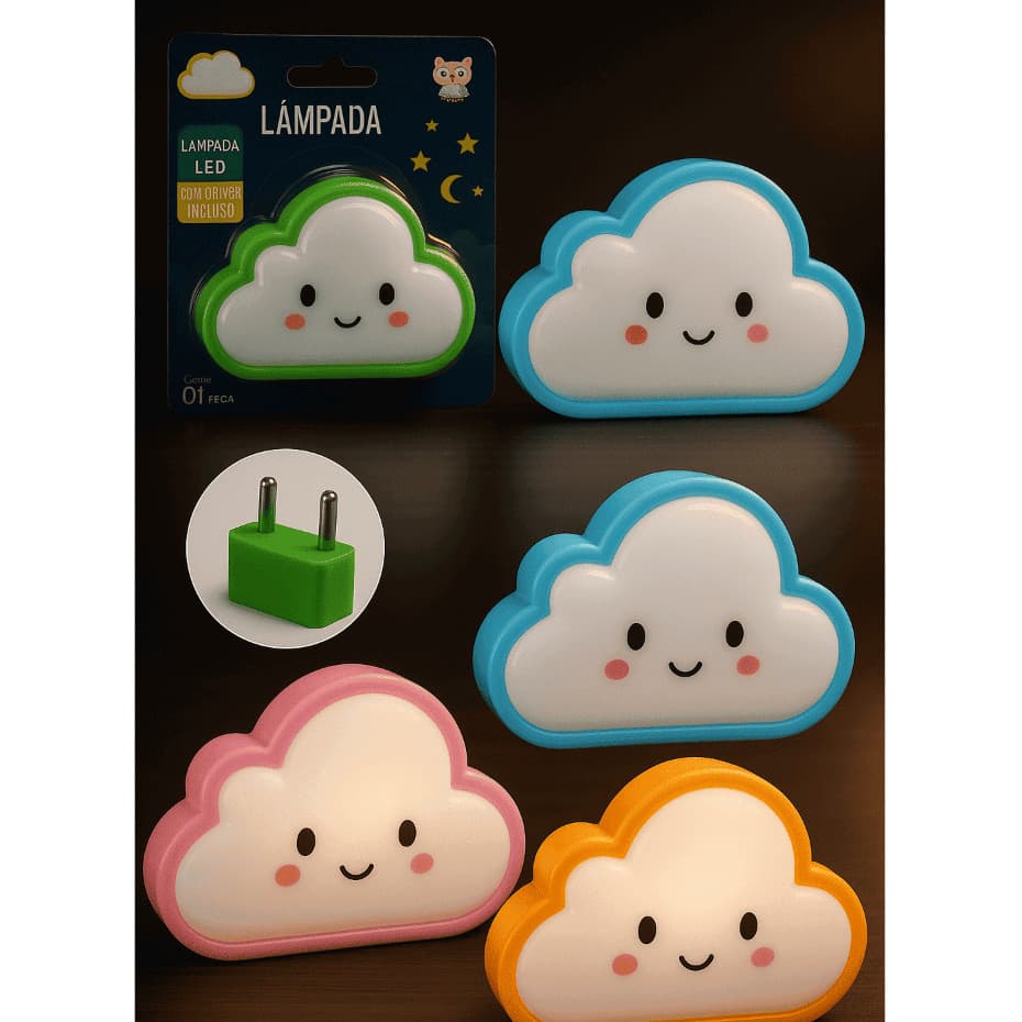 Kit 2 Abajur Luz Para Quarto Bebê Tomada Infantil Bivolt Luminária Led Abajur de Tomada Luminária Infantil formato Nuvem