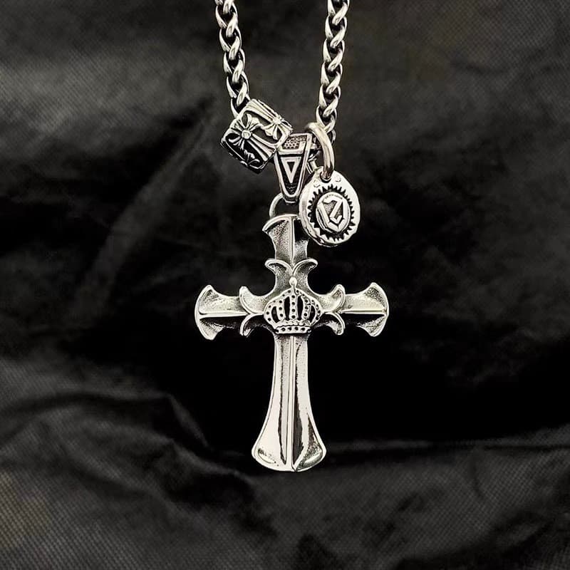 Retro antigo coroa cruz colar masculino na moda único estilo Hip-Hop clavícula corrente