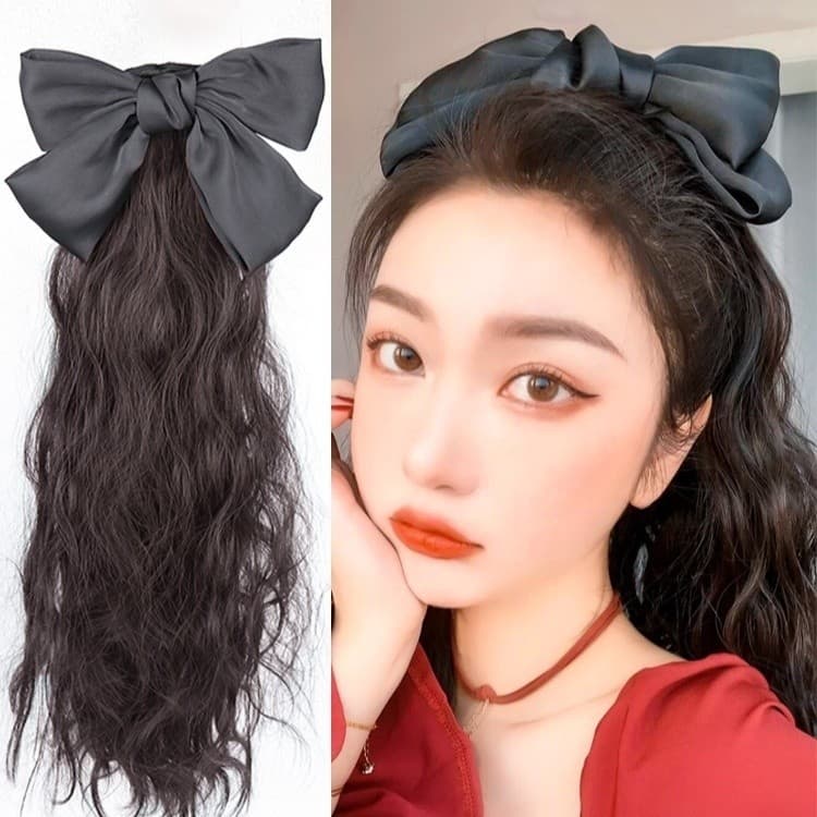[Fácil de Usar] Peruca Feminina Longa Laço Borboleta/Presilha Peruca Longa Cacheado/Peruca Cabelo Encaracolado