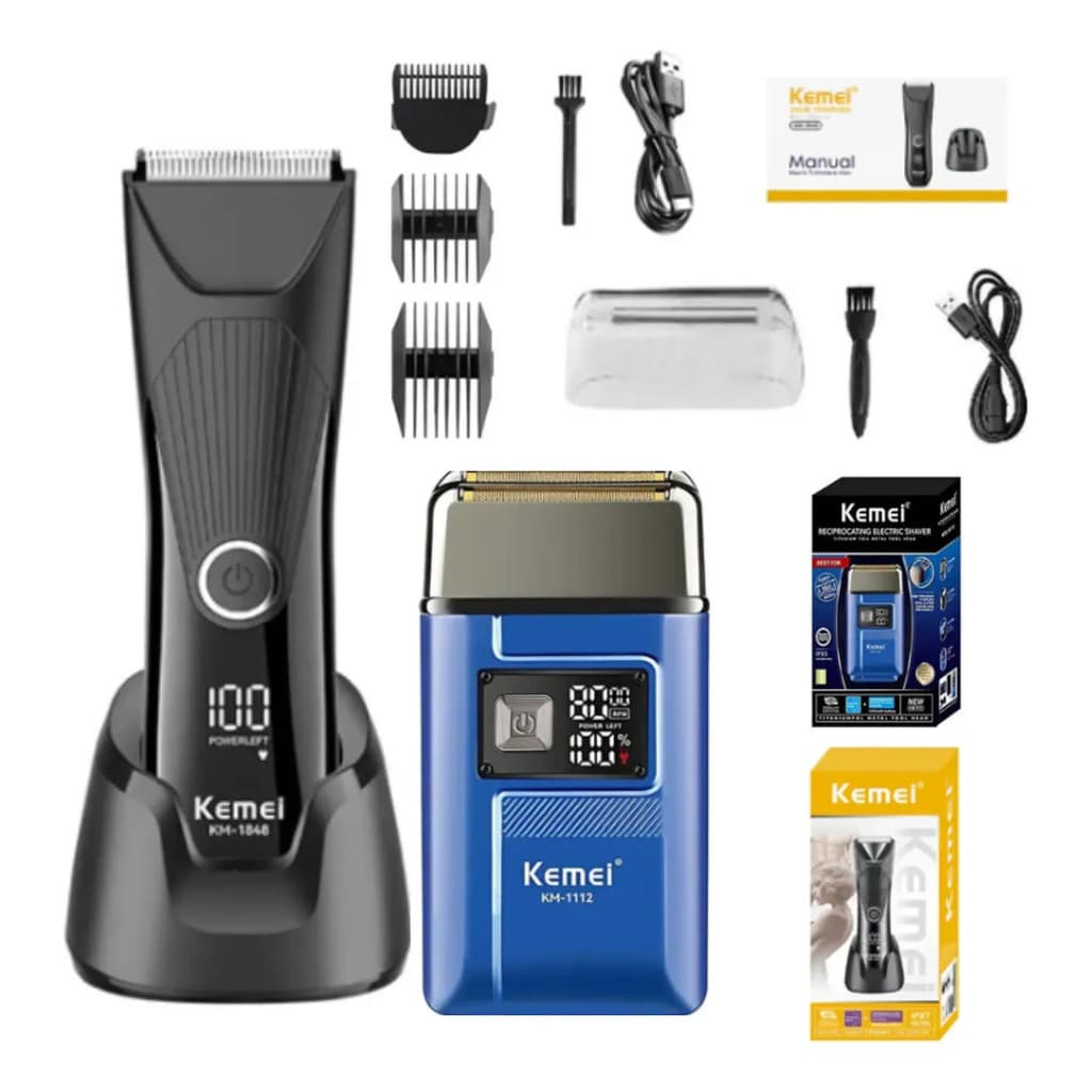 Kit Aparador + Shaver Km- 1848 / Km-1112 Kemei Cerâmica Ipx7