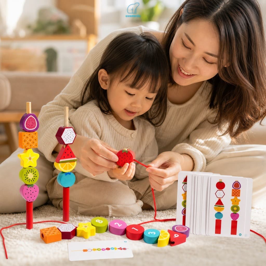 Lacing Beads Toy Number Fruit Matching Blocks Montessori Conjunto De Rosqueamento De Motor Fino Para Crianças Aprendizag
