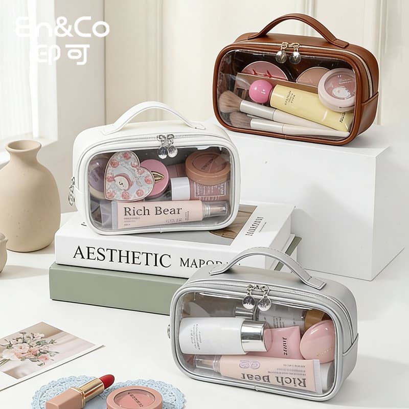 Simples High-End portátil transparente saco cosmético grande capacidade de duas peças portátil à prova dwaterproof água