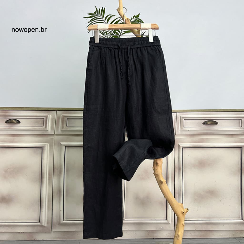 Straight Fitting Men Pants High-quality Trousers Men's Linen Casual Loose Fit Drawstring Wide Leg Summer Beach Vacation