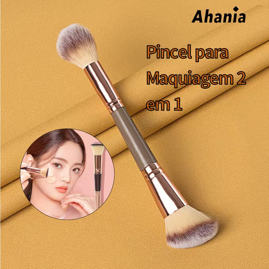 Pincél para Maquiagem Profissional e Iniciante de Ponta Dupla com  Cerdas Macias, para Contorno, Blush,Iluminador e Base
