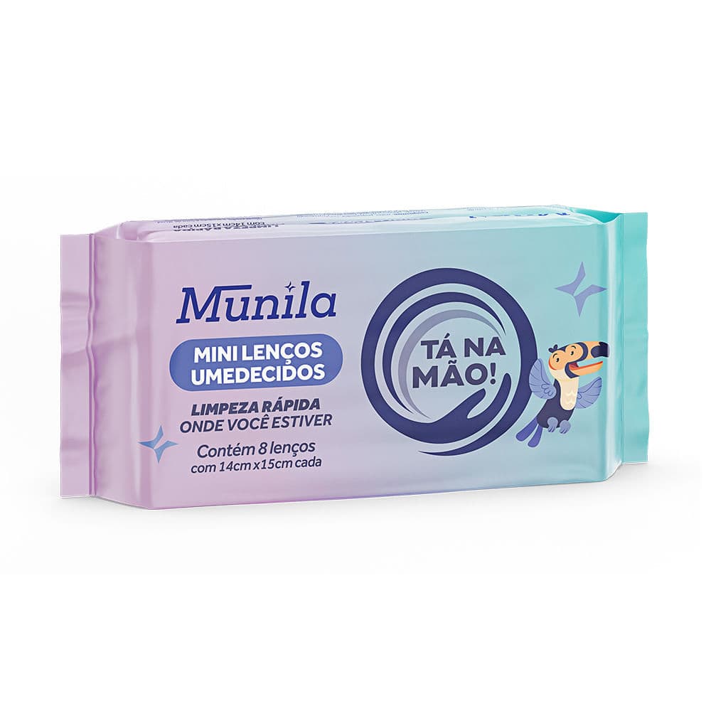 Mini Lenço Umedecido Munila Tá na Mão Limpeza Rápida 8 Unidades