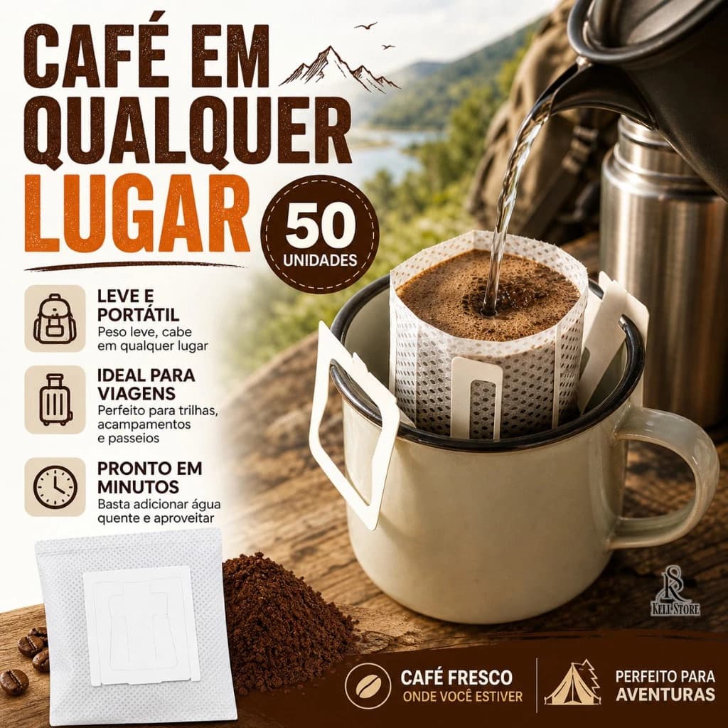 Conjunto 50 Filtros de Café Individual , Coador Descartável 7,5x9cm, para Drip Coffee, Dose Única