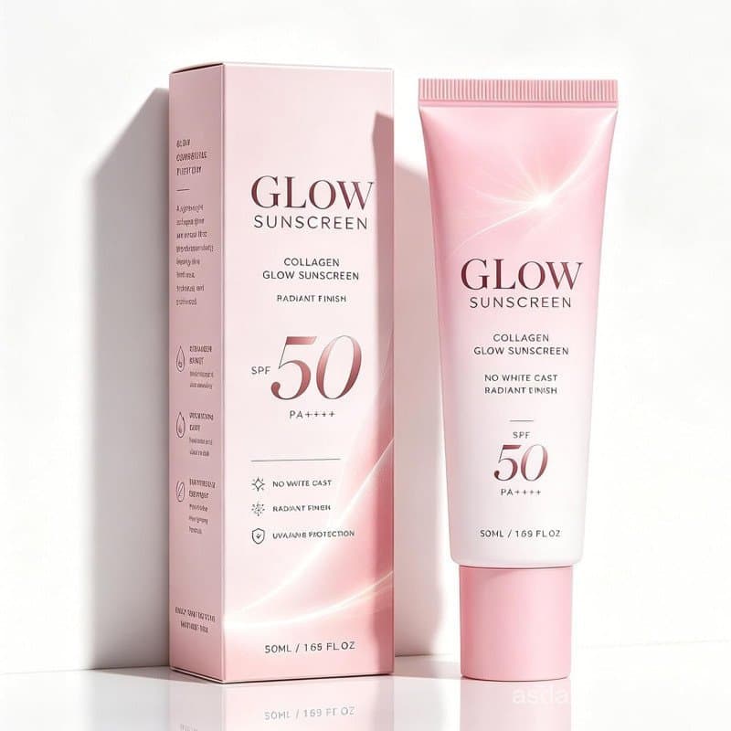 NoCastGlowCollagenSunscreen, Protetor Solar Facial de Amplo Espectro SPF50, Fórmula Leve e Hidratante com Peptídeos e Ci
