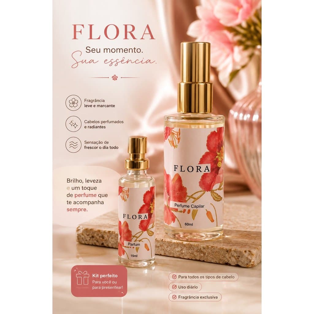 Perfume Flora 15ml Secrets Parfum | Alta Fixação, Longa Duração, Fragrância Floral Sofisticada e Elegante