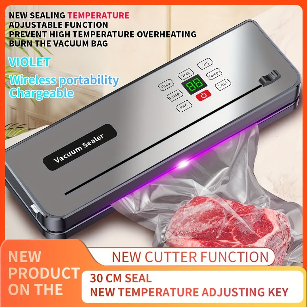 Seladora de Alimentos Multifuncional Totalmente Automática, Seladora a Vácuo Portátil Sem Fio, Início e Pausa Manuais, D
