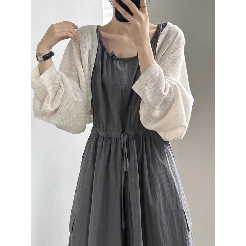 Manga morcego protetor solar de seda gelo Cardigan fino feminino verão curto xale com estilingue saia exterior ar condic