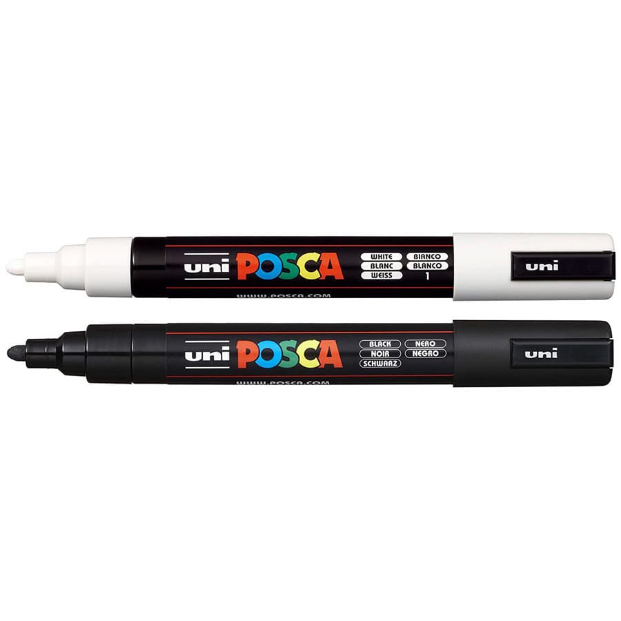 Kit Caneta Uni Posca PC-5M Branca E Preta