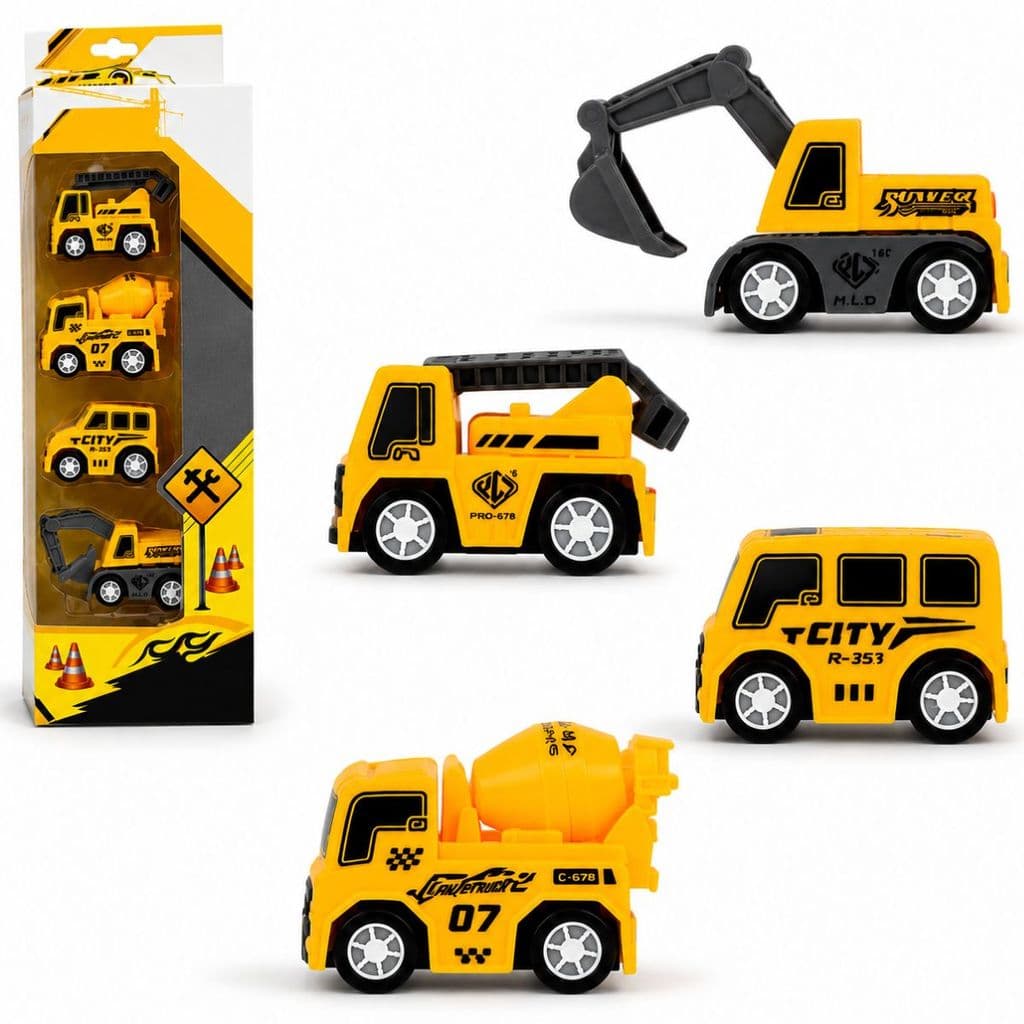 Kit 4 Mini Caminhões Construção Brinquedo Infantil Fricção