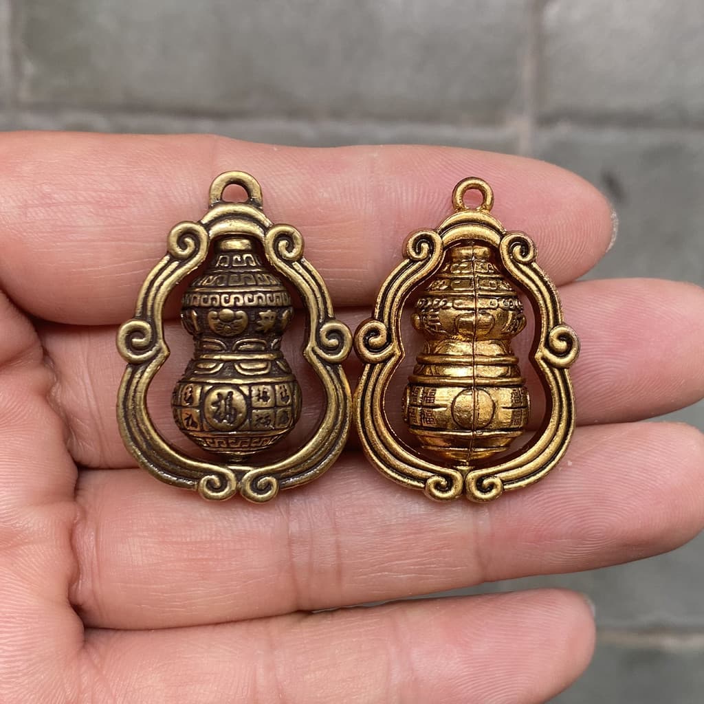 Chaveiro de Latão Sólido em Forma de Cabaça - Boa Sorte e Riqueza, Segurança, Ornamento para Bolsa ou Carro 7.22 HDAY