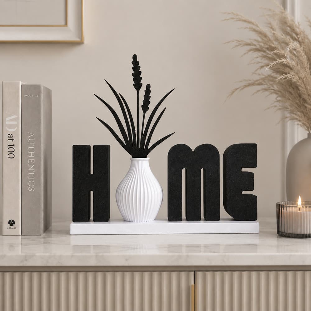 Placa Decorativa Com Vaso e Planta Artificial Enfeite Mesa Decoração Casa Quarto Escritorio Sala