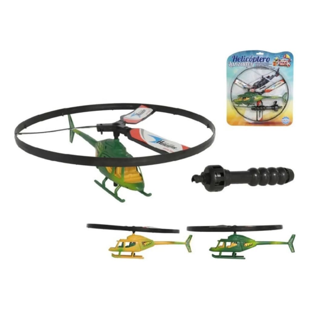 Helicóptero De Brinquedo Com Lançador À Corda Puxa Voa