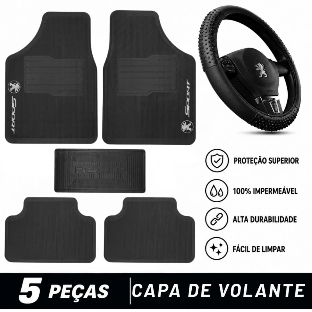 Kit Capa Volante + Tapete Peugeot 208 206 2008 207 307 408 308 3008