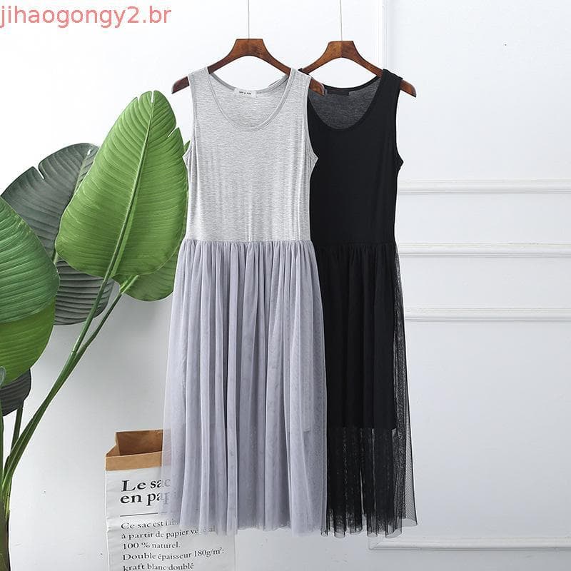 Verão feminino gaze saia Modal csola saia sem mangas vestido novo estilo gaze saia plissada de fundo longa