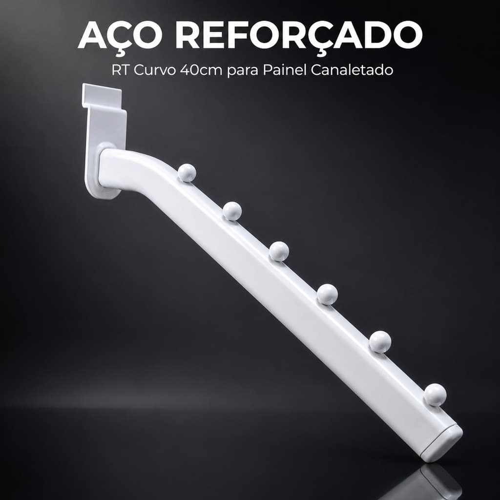 Kit Gancho Cabideiro Rt Curvo 40cm Para Painel Canaletado Expor Roupas Cabide Loja Reforçado