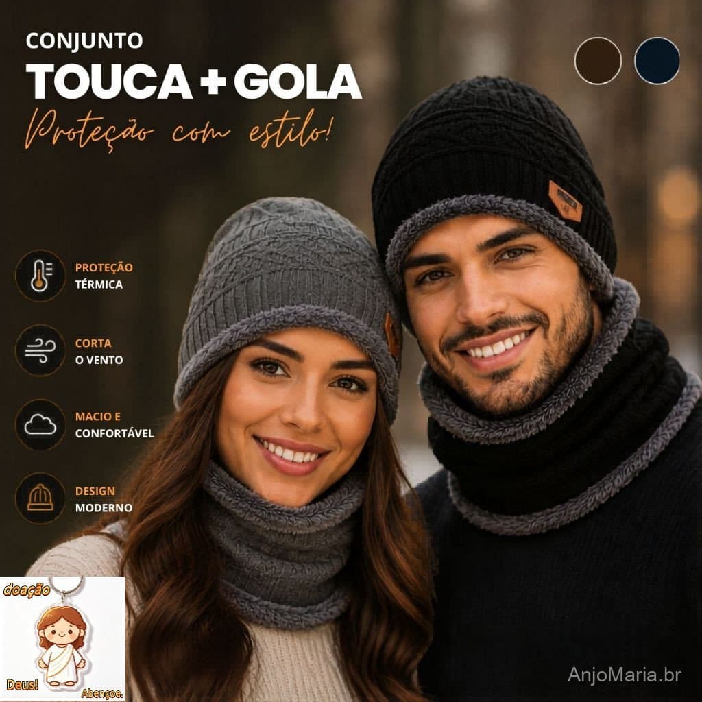 Touca de Lã + Gola Peluda Flanelada Forrada Adulto e Juvenil Gorro Frio Inverno Feminino Masculino