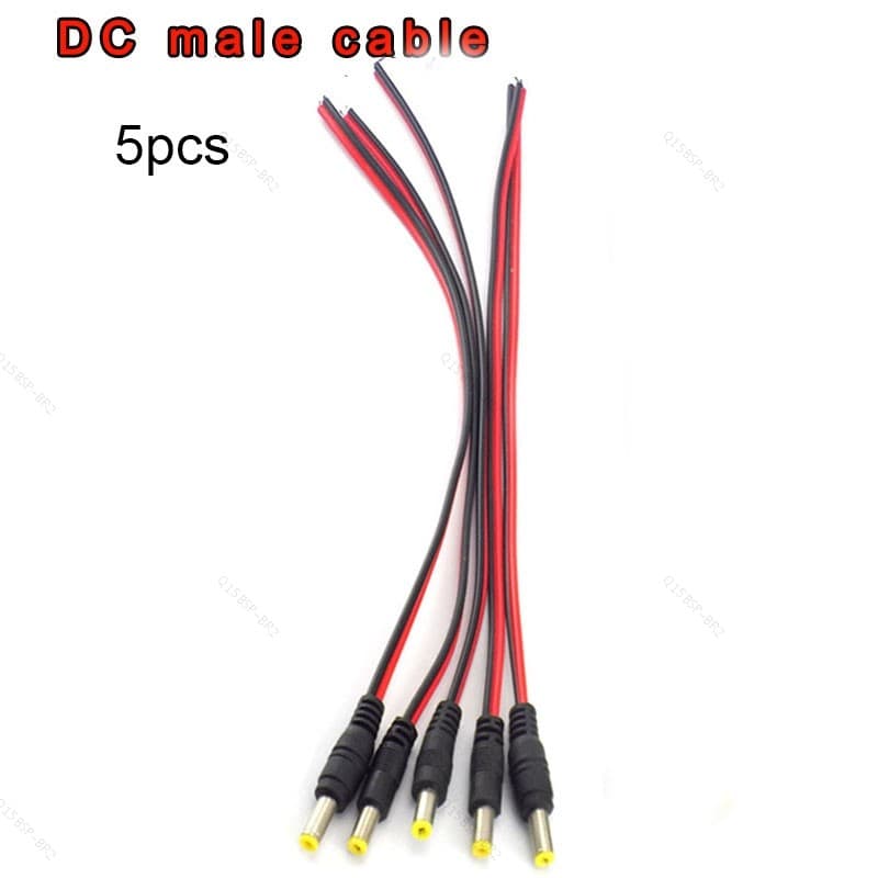 5pcs 12V DC Power Pigtail Cabo De Extensão 2.1x5.5mm Macho Plug Jack BR15B2