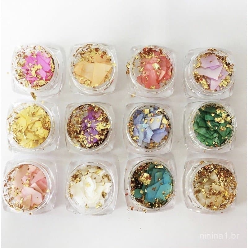 Kit 12 Madre Peróla Com Fio De Ouro Decoração Unhas Acrigel 178