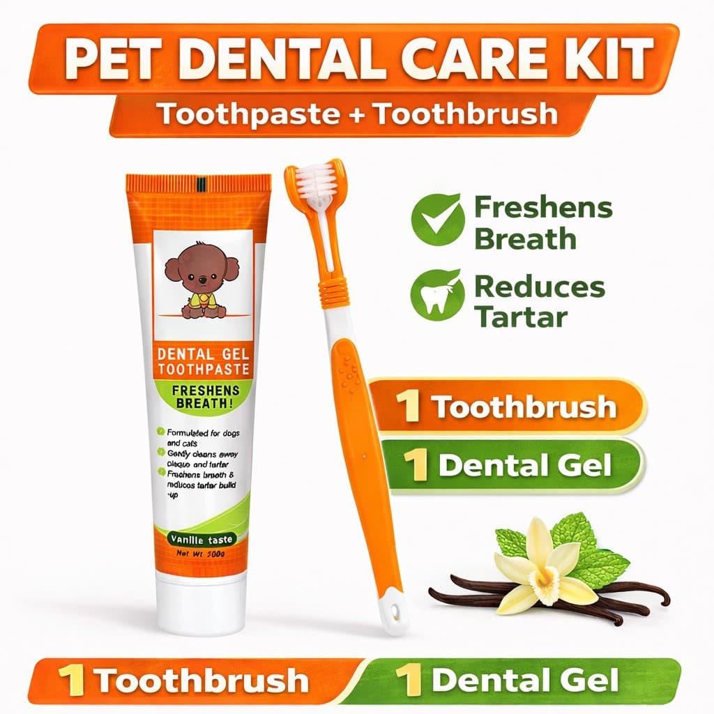 Kit de Cuidados Dentais para Animais de Estimação, Conjunto de 2 Peças com Pasta de Dente e Escova de Dentes para Cães e