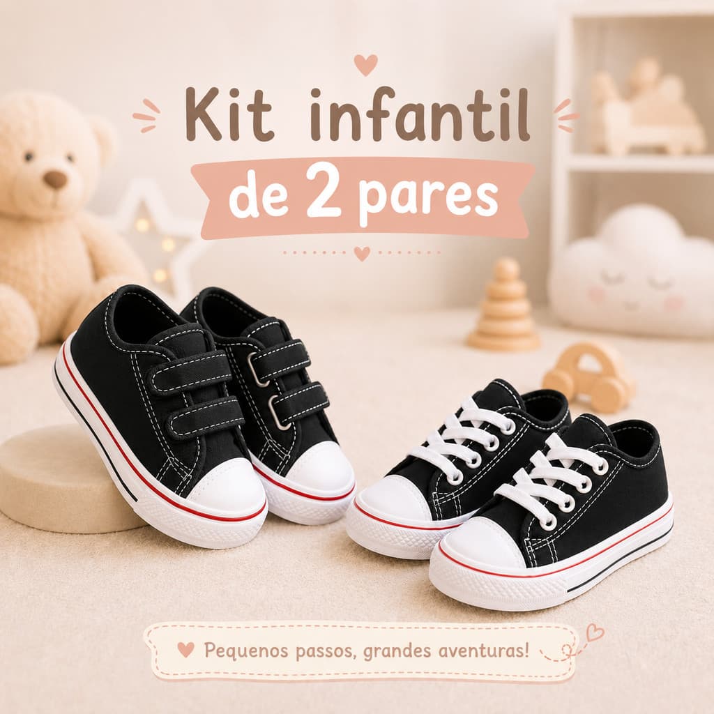 Lindo Kit 2 Pares Tênis Carrapicho Infantil Masculino Feminino Escolar Confortável Moda