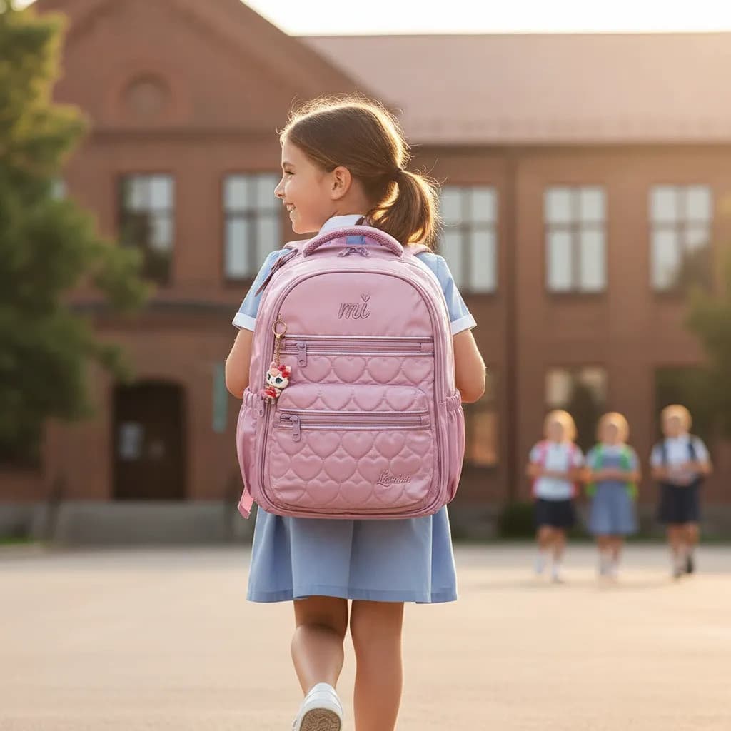 Mochila Infantil Feminina Grande Corações Costas Escolar