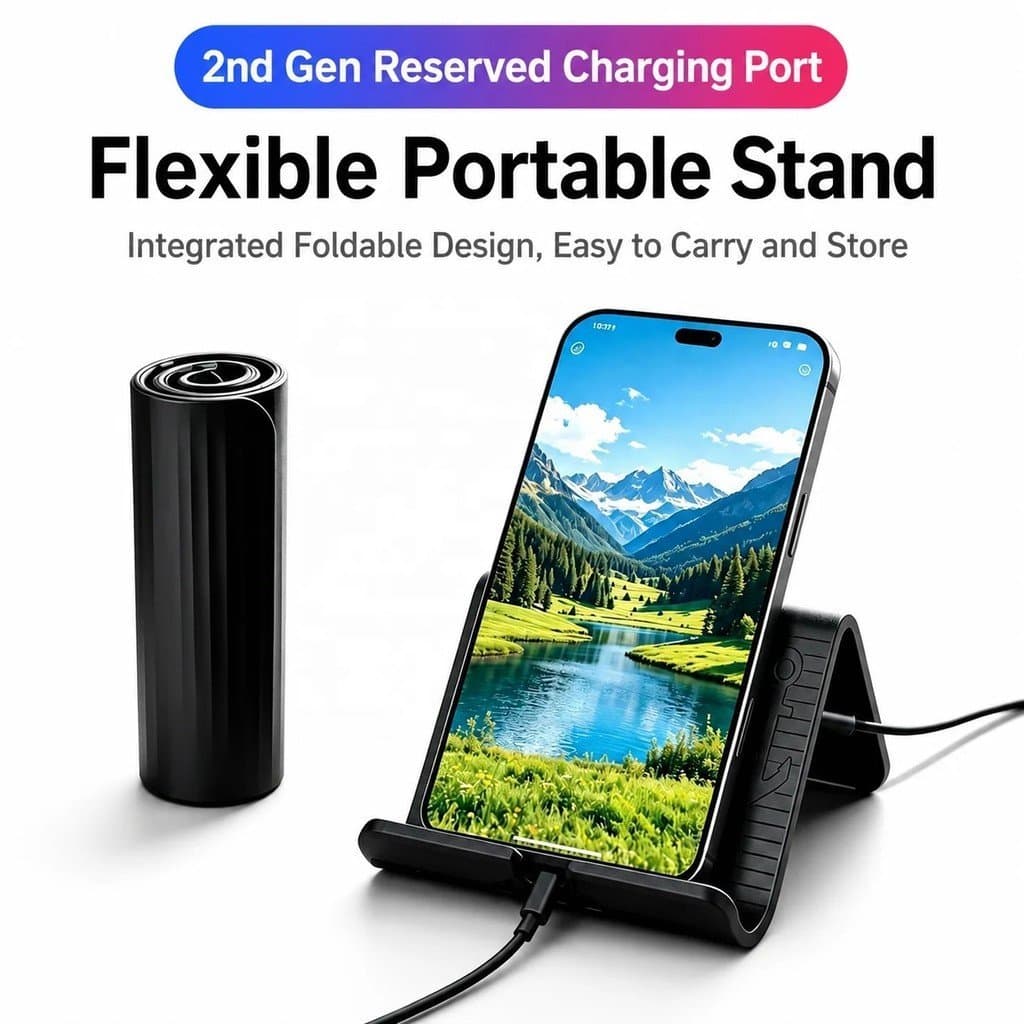 Suporte de telefone dobrável de silicone com porta de carregamento, suporte de mesa flexível, adequado para telefones, t