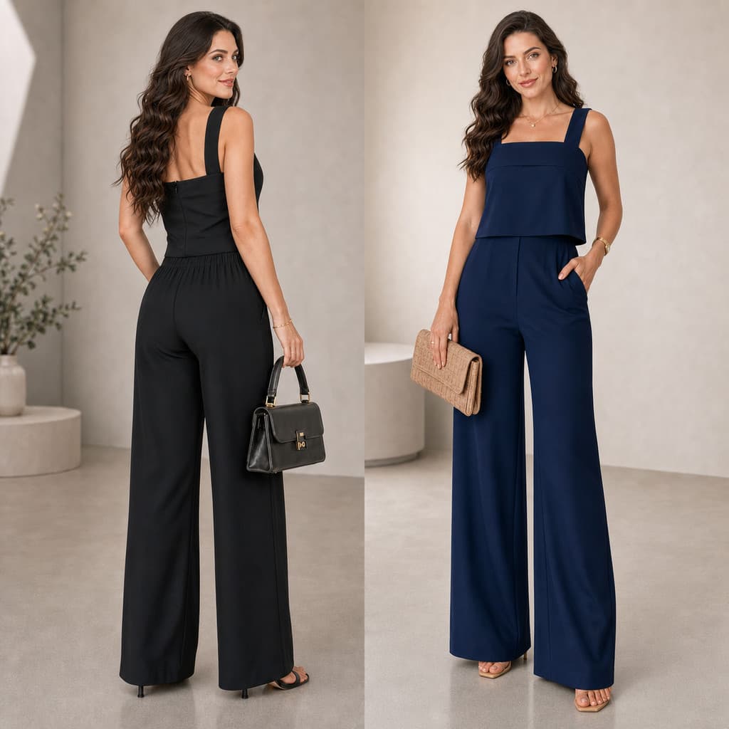 Conjunto Alfaiataria Feminino Elegante Calça Pantalona e Blusa Cintura Alta Premium Social Festa Social Casamento Luxo