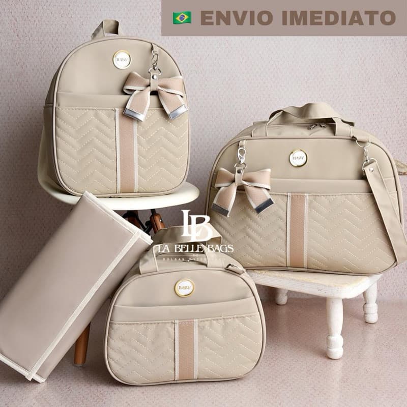 bolsa maternidade com 4 peças luxo bolsa g bolsa p mochila e trocador p/ bebê menino e menina(AD 4P)
