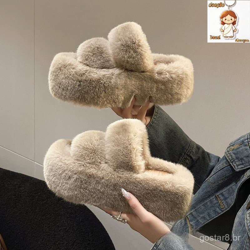 Mao Slippers for Women 2023 Novos Confortáveis De Uso Externo De Uma Linha Sola Grossa Sapatos De Pelúcia Chinelos De Al